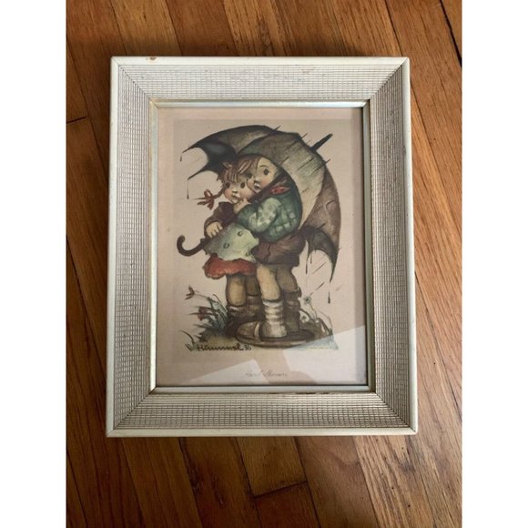 Vintage 1943 - Hummel - Framed - Print - April Showers 13"x10" Children Umbrella - Picture 6 of 6